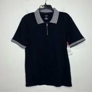 Open Edit zip polo black houndstooth accents‎ men’s size small new with tags